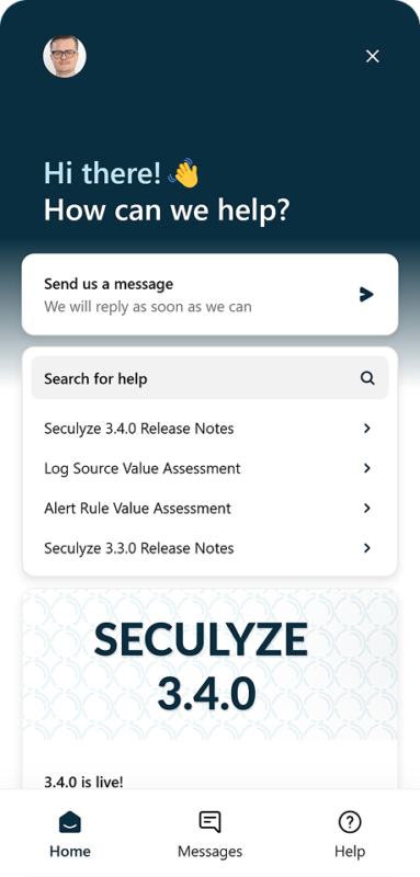 Seculyze in-app support chat